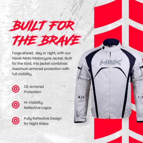 HWK Men's & Women's Waterproof High-Visibility Motorcycle Rain Jacket with CE Armor, Adjustable Polyester Riding Gear for Dirt Bike Enduro Racing, Silver 2XL - Motorcycle Riding Jacket - Image 2