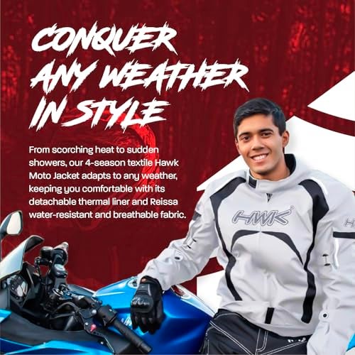 HWK Men's & Women's Waterproof High-Visibility Motorcycle Rain Jacket with CE Armor, Adjustable Polyester Riding Gear for Dirt Bike Enduro Racing, Silver 2XL - Motorcycle Riding Jacket - Image 5