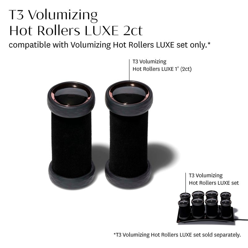 T3 - Volumizing Hot Rollers LUXE (2 ct.) | Hair Curlers and Volumizers for All Hair Lengths | Pairs with T3 Volumizing Hot Rollers LUXE Set, Black - Image 2