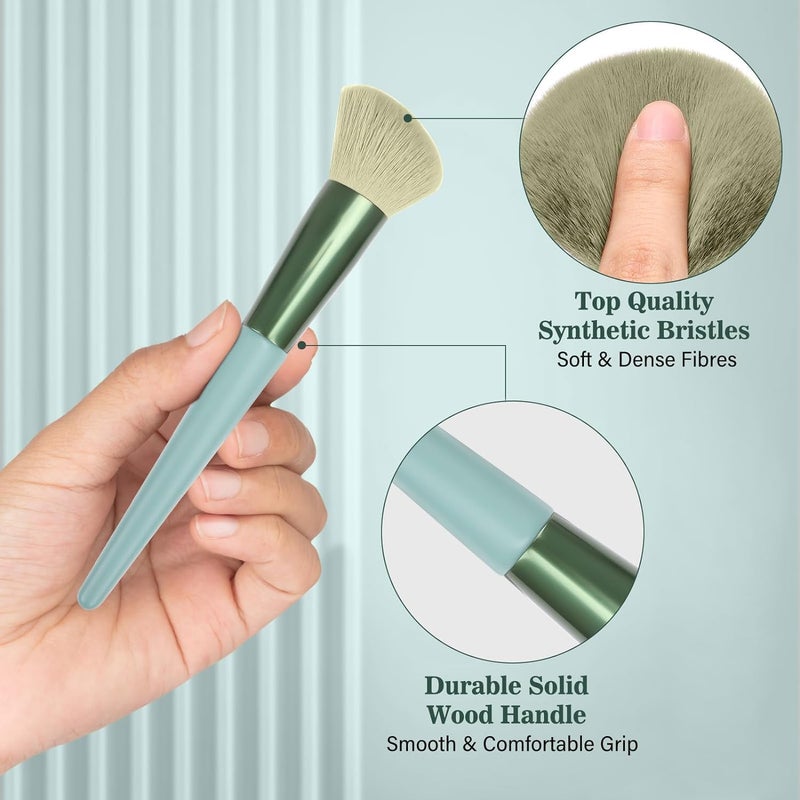 BIRZAR Professional Fix Plus 13pcs Makeup Brush Set Makeup Brushes Foundation Powder Eyeshadow Eyebrow Brush Set Celebrity Cosmetic Tool Brush with Green Bag Synthetic Kabuki Compatible Tool Kit - Image 2