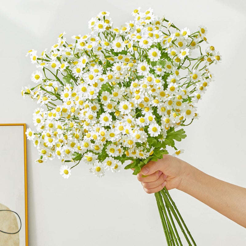 Alecono Artificial Daisy Flowers Realistic 21 Inch 8 Pcs Long Stem Fake White Daisies with Leaves Spring Wild Floral Arrangement for Home Decor Wedding Table Centerpieces Party Decoration - Image 2