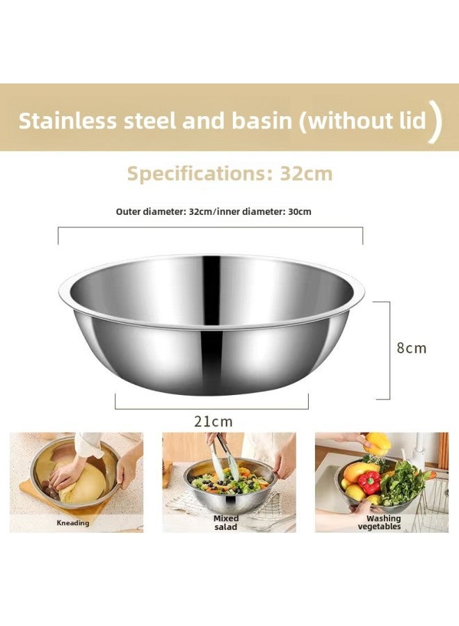 Extra Large Multi-functional Stainless Steel And Basin Kitchen Household Non-stick Bottom Round Kneading Basin Food Grade Thickened Large Size-Specifications:Integrated Molding And Basin-Color:260g# - Image 1