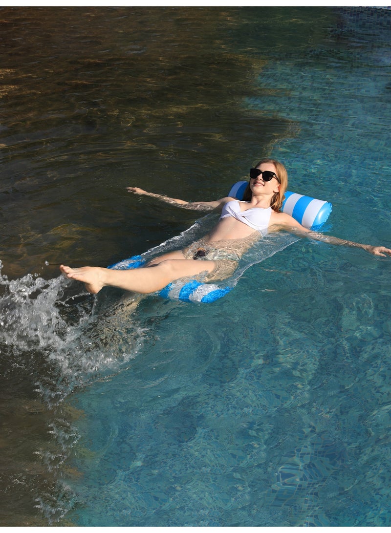 Inflatable Pool Float Hammock Lounger, 4-in-1 Multi-Purpose Water Float Chair, Stripe Mesh Swimming Pool Float for Adults (Blue) - Image 5