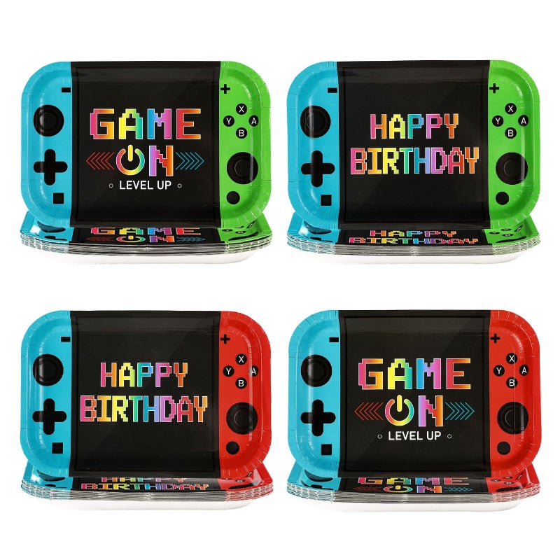 Grencian 60 Pcs Video Game Birthday Party Plates 10"x6.5" Game On Theme Plates Controller Disposable Dessert Platters for Boys Video Gameing Birthday Party Decorations Supplies - Image 1
