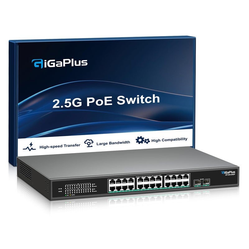 GigaPlus 26 Port 25Gb Unmanaged PoE Switch with 25G BaseT PoE Ports and 10G SFP Uplink 8023afat 160Gbps Switching Capacity GigaPlus 25G PoE Switch for 25G NASPC WiFi6 Router Wireless AP - Image 2