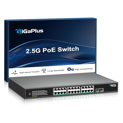GigaPlus 26 Port 25Gb Unmanaged PoE Switch with 25G BaseT PoE Ports and 10G SFP Uplink 8023afat 160Gbps Switching Capacity GigaPlus 25G PoE Switch for 25G NASPC WiFi6 Router Wireless AP - Image 1