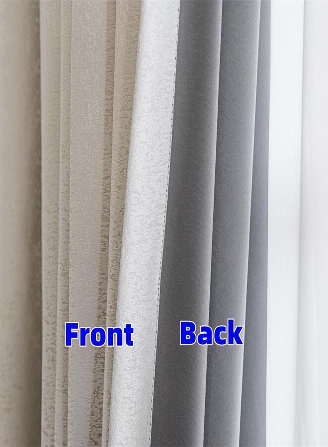 2 Panels Blackout Curtains for Bedroom Insulation Noise Reduce Heat Beige  - Image 3