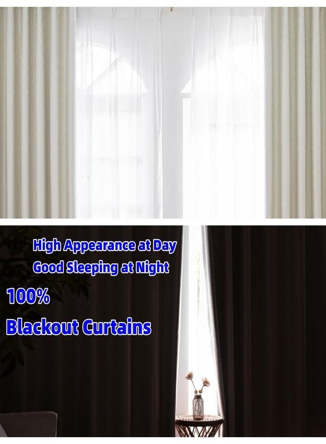 2 Panels Blackout Curtains for Bedroom Insulation Noise Reduce Heat Beige  - Image 5