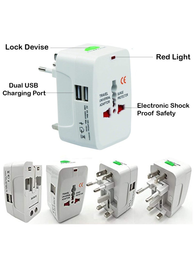JAJEEK Universal Travel Adapter , World Travel Power Plug With 2 USB, All In One Travel Plug Adapter For EU/US/UK/AU Compatible With iPhone/Samsung (White) - Image 4