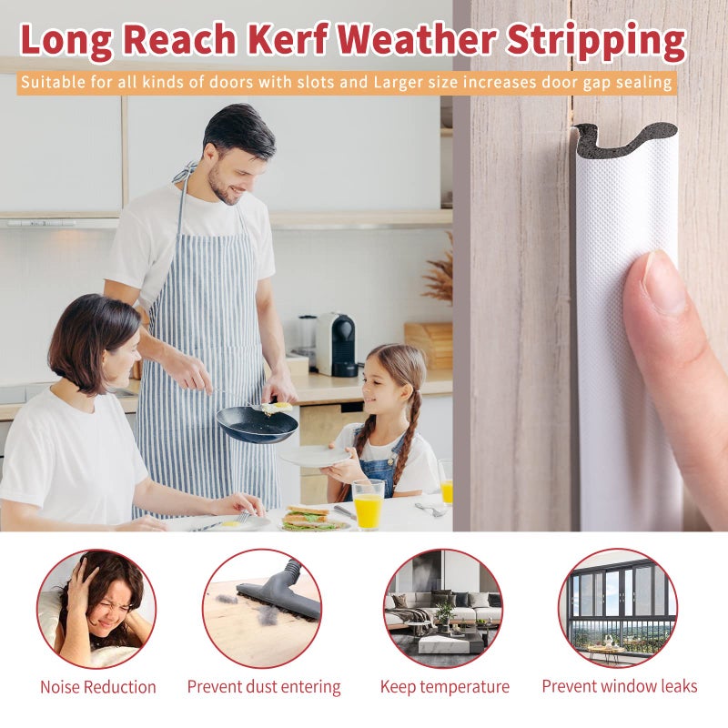 BISOTHAI 26 Feet Long Reach Door Weather Stripping Door Seal Strip, New Upgraded V-Shaped Replacement Kerf Weather Stripping for Door Frame Door Insulation, Easy Cut to Size(White) - Image 3