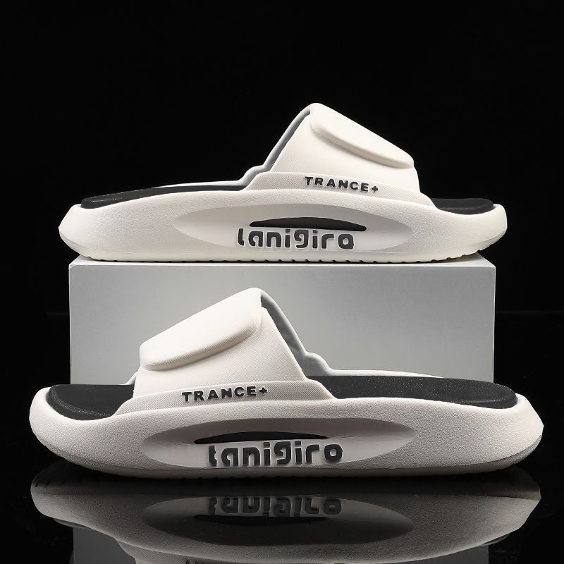 Slip-on slippers men's couple summer high-looking outdoor wear thick bottom non-slip indoor home Bath women's slippers - Image 1