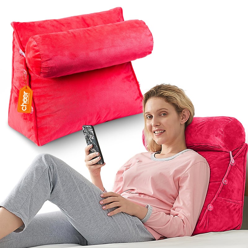 Cheer Collection Reading Wedge Pillow TV Pillow with Adjustable Bolster Pillow Memory Foam Back Support for Couch Bed Pillow Chair for Bed Reading Pillows for Adults Kids Hot Pink
