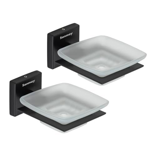 Sanmay Wall Mounted Square Soap Dish with SS Holder(Black Finish) (Set of 2) - Image 1