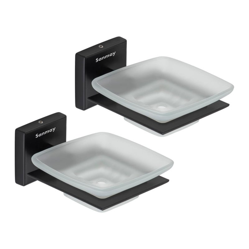 Sanmay Wall Mounted Square Soap Dish with SS Holder(Black Finish) (Set of 2) - Image 3
