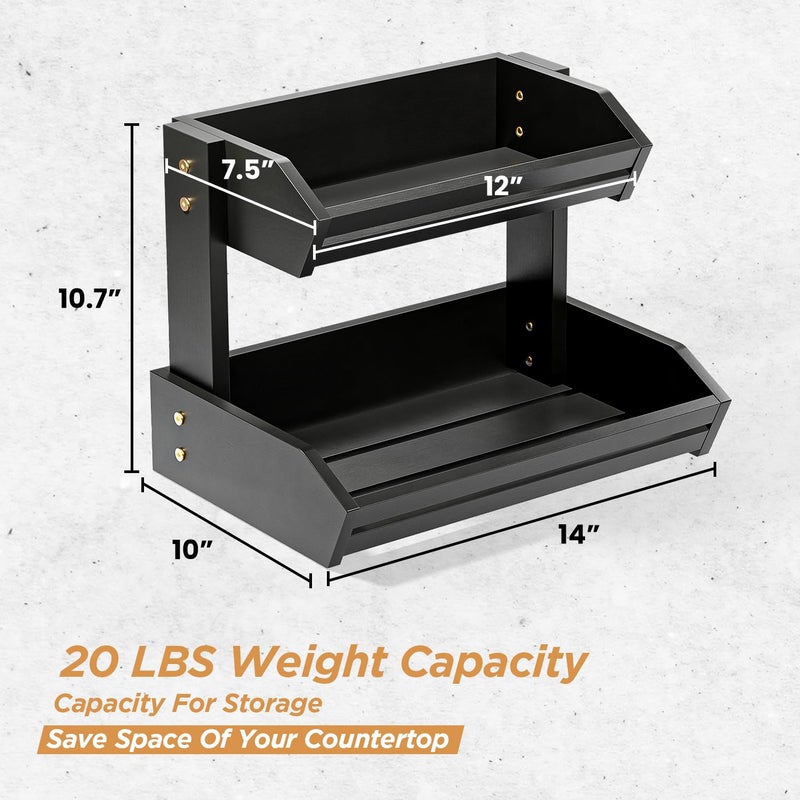 HOLANA Acacia 2 Tier Fruit Basket for Kitchen Counter Organizer â€“ Wooden Fruit Bowl for Kitchen Counter Storage, Wooden Basket for Vegetable & Produce Storage, Snack Organizer for Countertop (Black) - Image 2