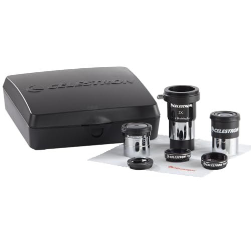 Celestron AstroMaster 8-Piece Eyepiece & Filter Accessory Kit - Includes Two 1.25” Eyepieces, 2X Barlow Lens, Three Filters, Cleaning Cloth and Hard Case Black - Image 1