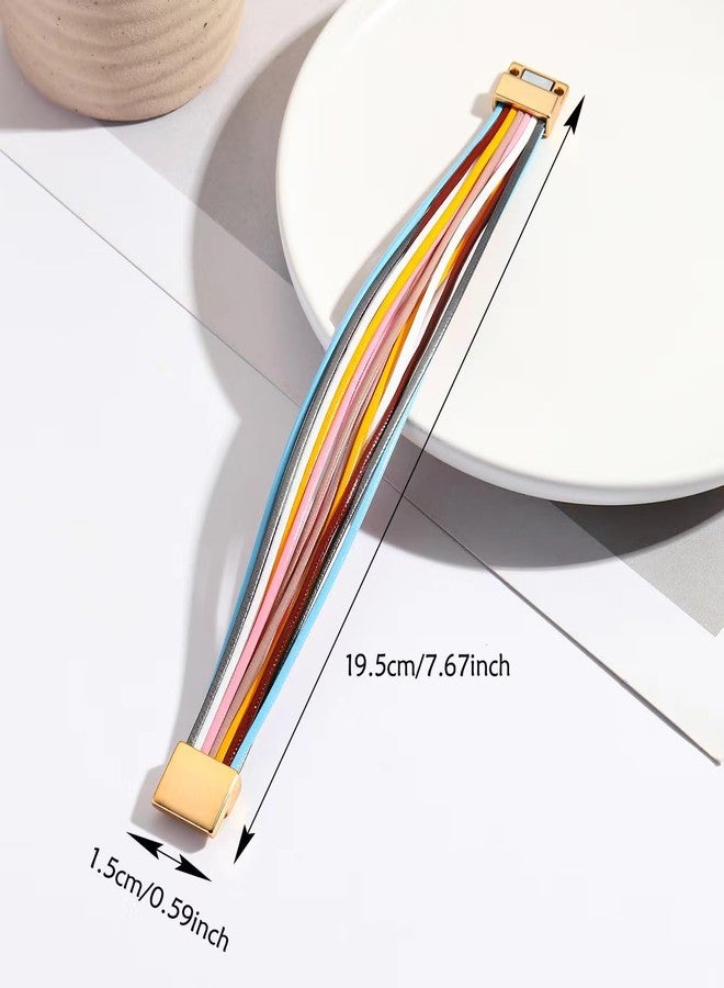 KunBead Sparkly Colorful Leather Wrap Bracelets for Women Handmade Braided Multilayer Bracelet Wristband Cuff Bangle Boho Bohemian - Image 4