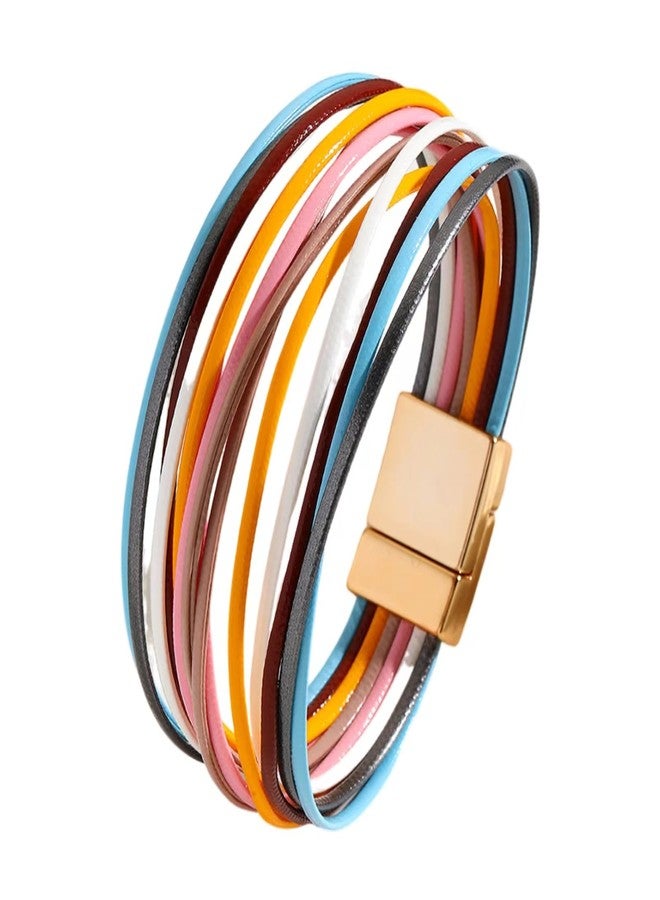 KunBead Sparkly Colorful Leather Wrap Bracelets for Women Handmade Braided Multilayer Bracelet Wristband Cuff Bangle Boho Bohemian - Image 1