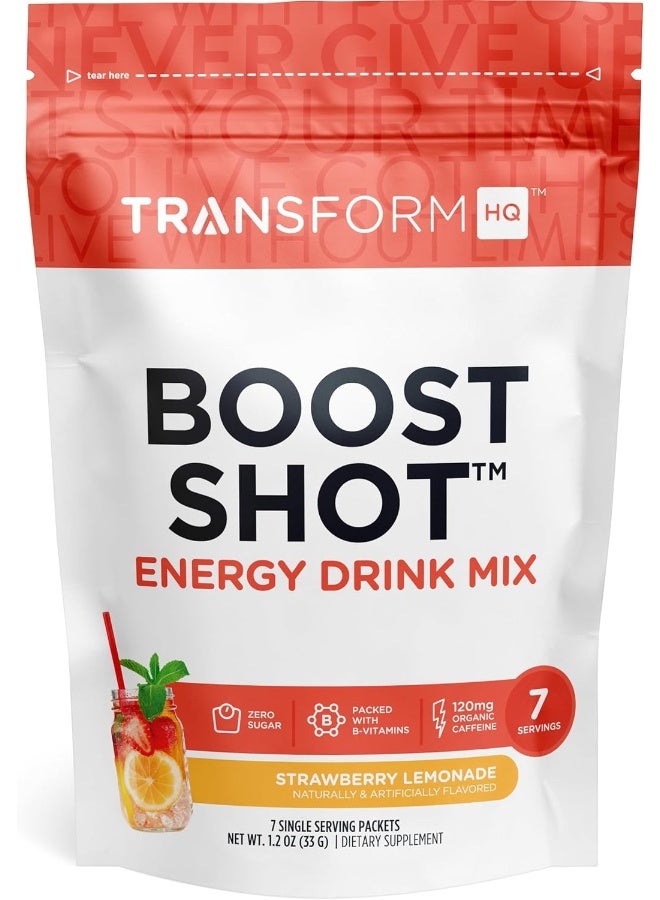 TransformHQ مسحوق مشروب TransformHQ Boost Shot، ليمون الفراولة، 7 عبوات، مكملات الطاقة - Image 1
