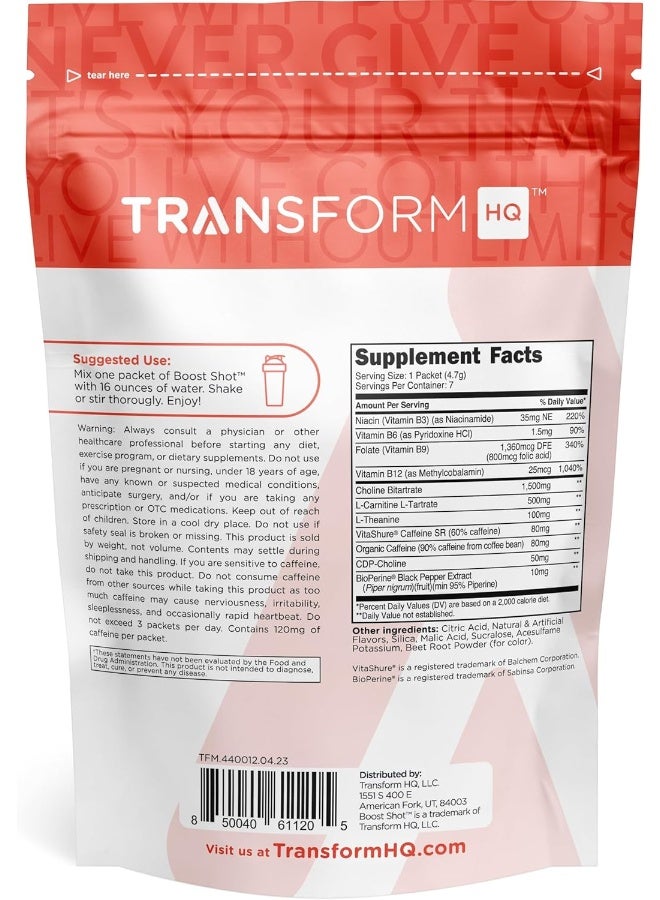 TransformHQ مسحوق مشروب TransformHQ Boost Shot، ليمون الفراولة، 7 عبوات، مكملات الطاقة - Image 2