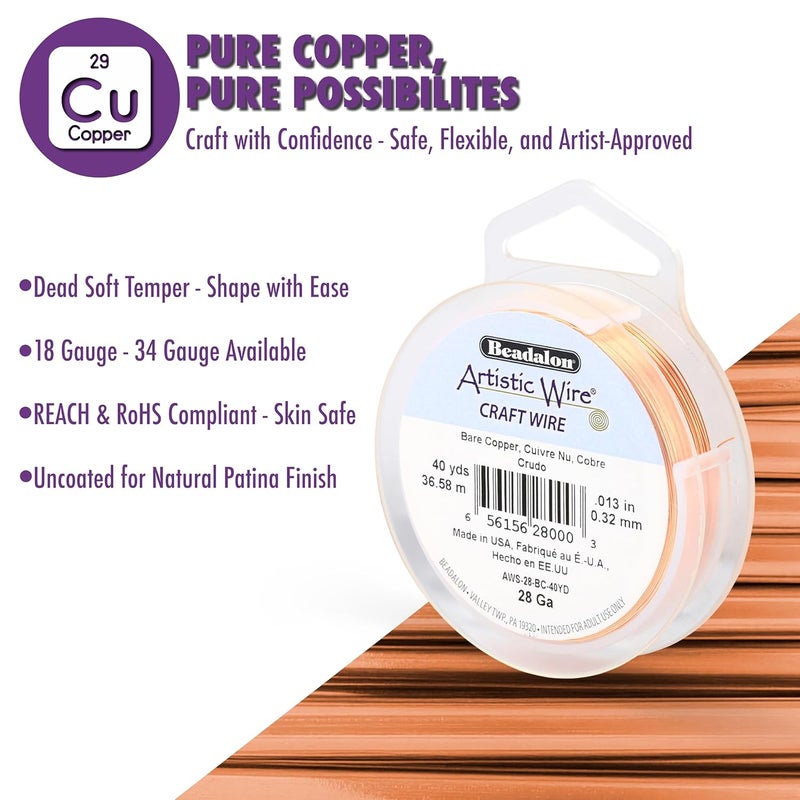 Artistic Wire Beadalon Artistic Wire 30-Yards 26-Gauge Bare Copper Craft Wire - Image 2