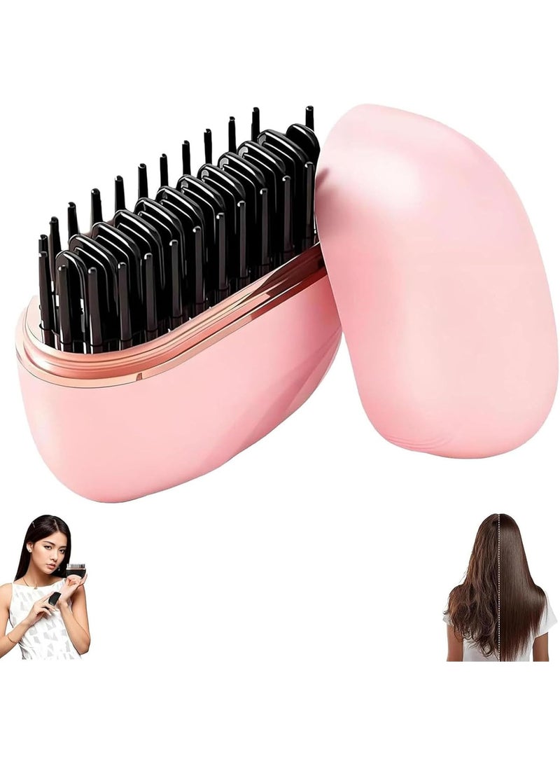 Mini Hair Straightener, Rechargeable Wireless Portable Hair Straightener Brush,3-Speed Temperature Control,Mini Hair Straightener for Women,Idea for Home Travel (Pink) - Image 1