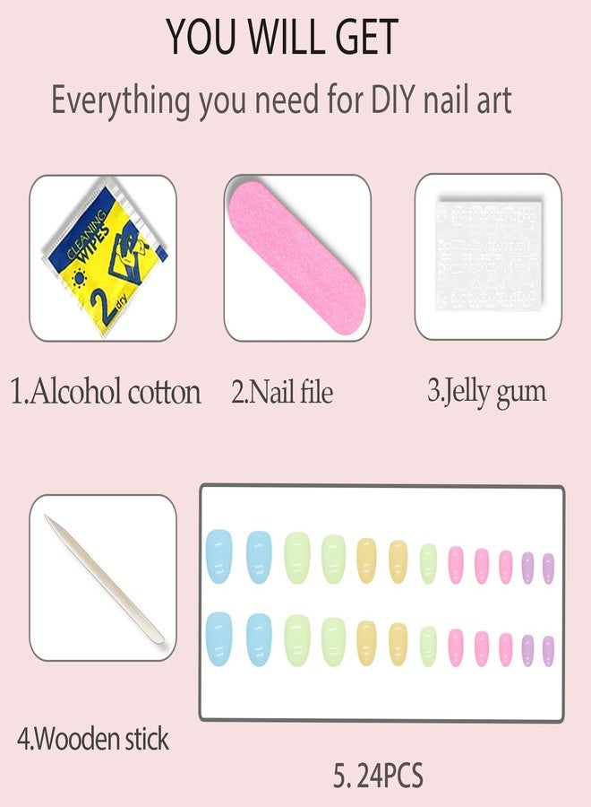 WAFOLOZE Easter Press on Nails Short - 24Pcs Cute Multi-Color Glossy Acrylic Nails, Spring Theme Fake Nails, Easy Apply Artificial Stick on Nails for Women - Image 5