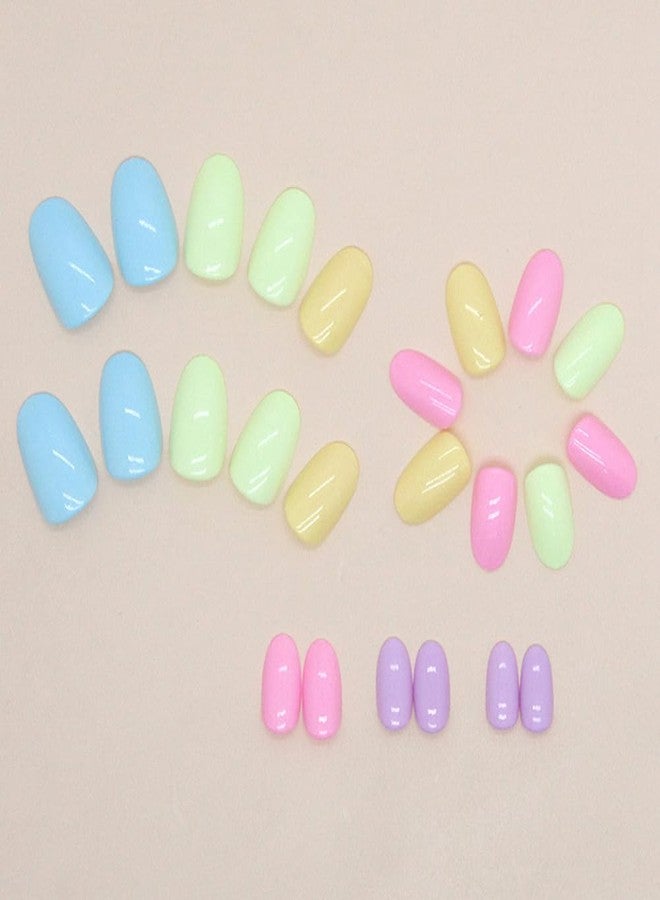 WAFOLOZE Easter Press on Nails Short - 24Pcs Cute Multi-Color Glossy Acrylic Nails, Spring Theme Fake Nails, Easy Apply Artificial Stick on Nails for Women - Image 4