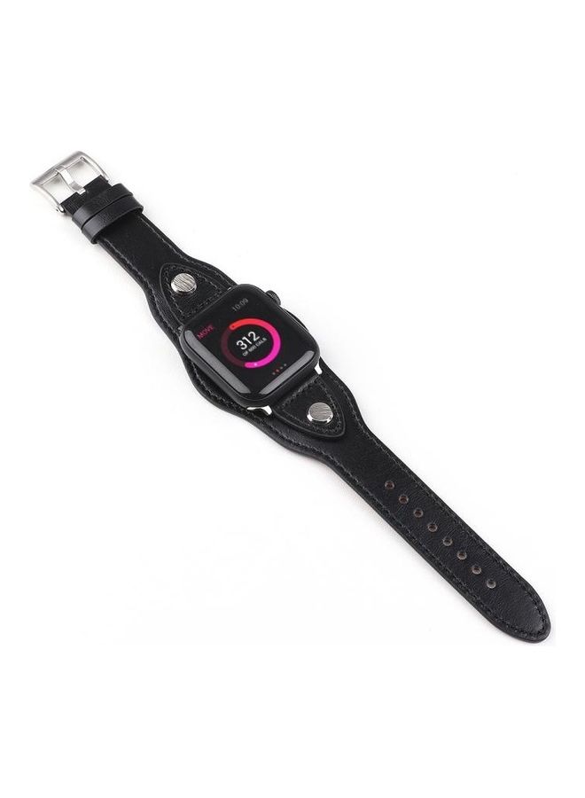 NIBEMINENT Leather Replacement Strap Watchband For Apple Watch Series 7/6/SE/5/4/3/2/1 45/44/42mm Black - Image 2