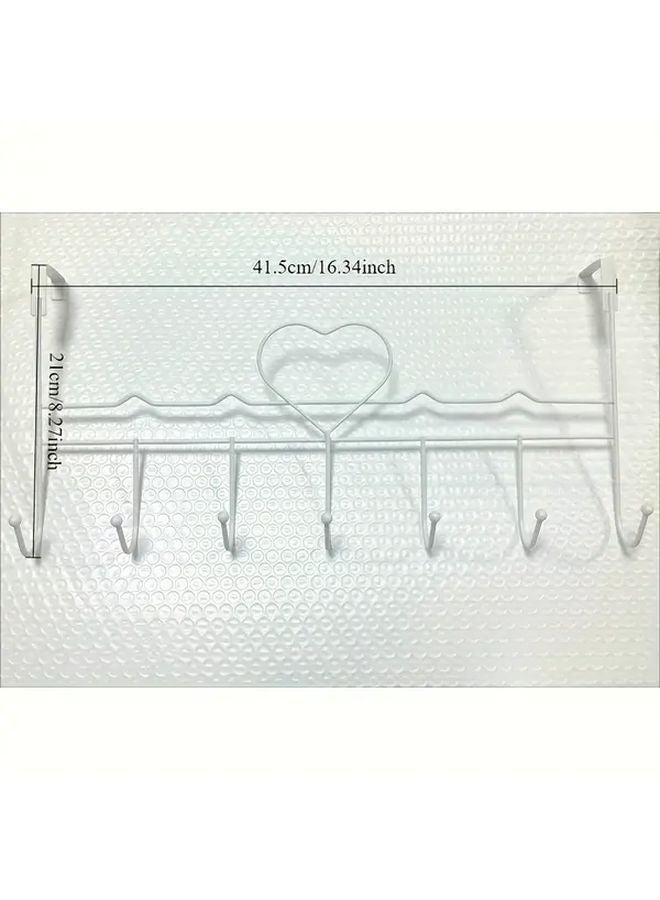 منظم أبيض فوق الباب مع 7 خطاطيف للمناشف والملابس والقبعات والمحافظ والروب - Image 4