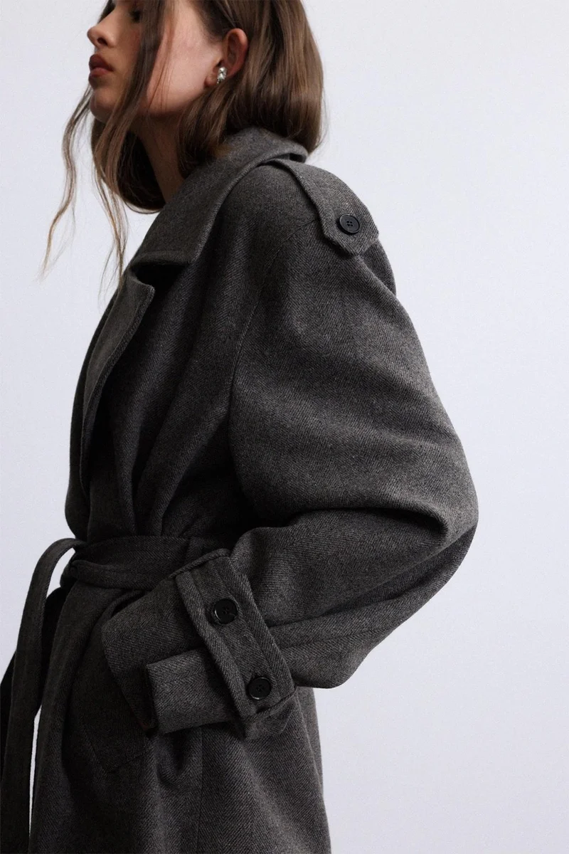 Suud Collection Brown Hailey Wide Collar Coat