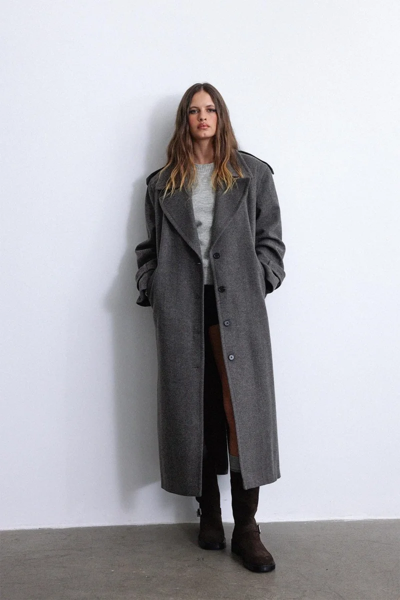 Suud Collection Brown Hailey Wide Collar Coat