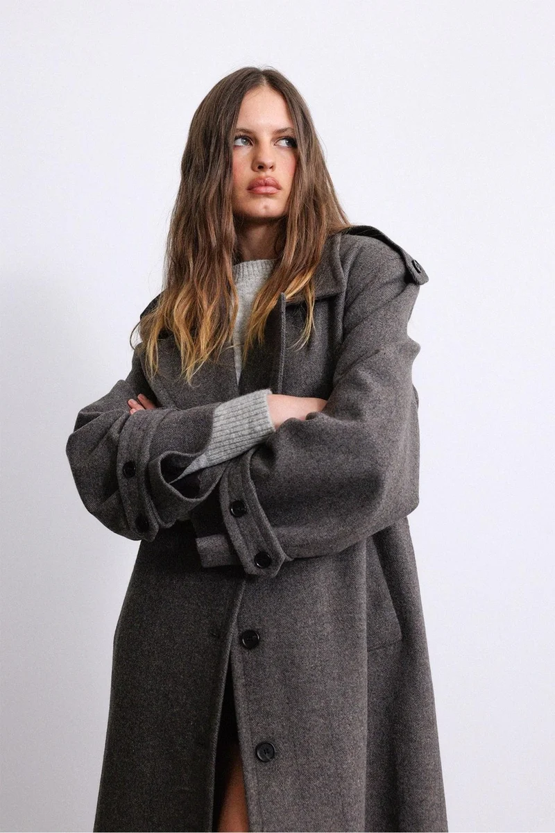 Suud Collection Brown Hailey Wide Collar Coat