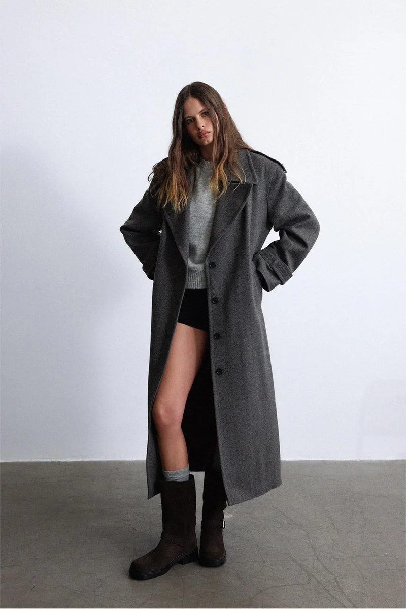 Suud Collection Brown Hailey Wide Collar Coat
