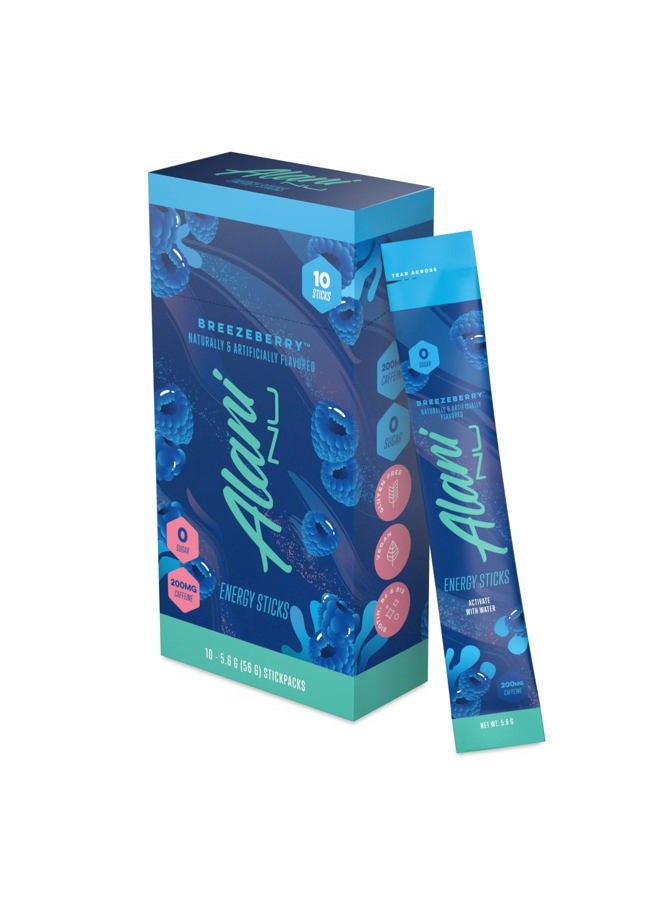 Alani Nu BREEZEBERRY Energy Sticks | Energy Drink Powder | 200mg Caffeine | Pre Workout Performance with Antioxidants | On-The-Go Drink Mix | Biotin, B Vitamins | Zero Sugar | 5 Calories | 10 Pack  - Image 1