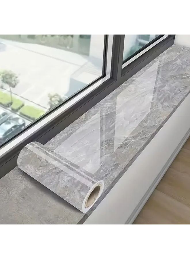 1 Roll Self Adhesive Window Sill Sticker White Gray Marble Pattern Glossy White Texture 3.0M by 30CM Vinyl Modern Easy Peel and Stick Installation Suitable for Various Surfaces Doors Cabinets Thresholds Home Decor - Image 1