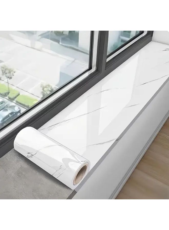 1 Roll Self Adhesive Window Sill Sticker White Gray Marble Pattern Glossy White Texture 3.0M by 30CM Vinyl Modern Easy Peel and Stick Installation Suitable for Various Surfaces Doors Cabinets Thresholds Home Decor - Image 5