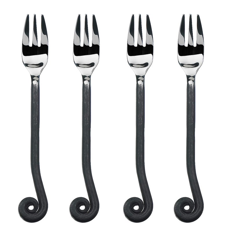 Gourmet Settings 4Piece Cocktail Set Treble Clef Collection PolishedMatte Stainless Steel Silverware AppetizerDessertSeafoodFruit Fork 55 Inches Dishwasher Safe