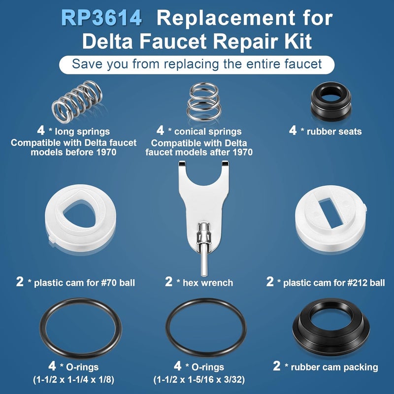 Dreyoo 2 Pack Bathroom Shower Faucet Repair Kit, Compatible with Delta/Peerless #RP3614 and Danco 88103, Compatible with Delta/Peerless Single Handle Faucets, #70 and #212 Ball, Stainless Steel - Image 5