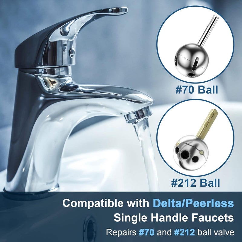 Dreyoo 2 Pack Bathroom Shower Faucet Repair Kit, Compatible with Delta/Peerless #RP3614 and Danco 88103, Compatible with Delta/Peerless Single Handle Faucets, #70 and #212 Ball, Stainless Steel - Image 2