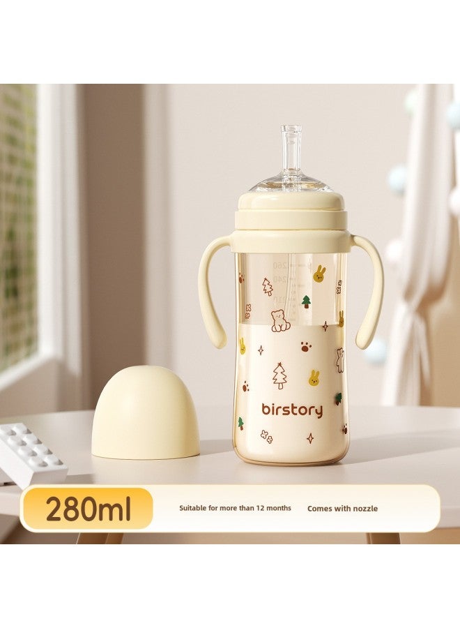 Baby Bottle A Cup Of Three Children Drink Milk Big Baby Straw Learning Drinking Cup Tritan Choking 0-3 Years Old-Capacity:Nozzle Cup 280ml - Image 1