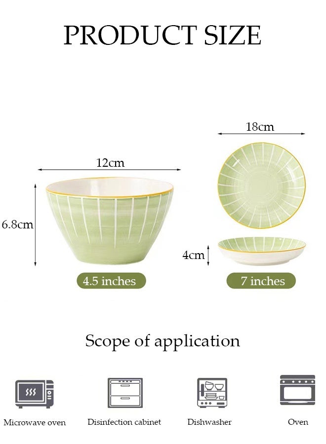 DUNISO 14-Piece Teal Ceramic Bowls, Plates And Spoons Set, Microwave Resistant, Sauce Dish, Dip Bowl, Serving Bowl, Stackable, For Dessert, Appetizer, Ketchup, Salad, Sushi, Noodles, Soup,Crockery Tableware Set，Ceramic Tableware  - Image 2