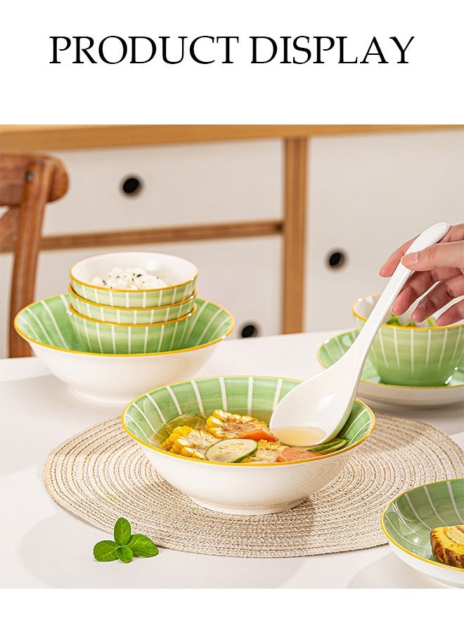 DUNISO 14-Piece Teal Ceramic Bowls, Plates And Spoons Set, Microwave Resistant, Sauce Dish, Dip Bowl, Serving Bowl, Stackable, For Dessert, Appetizer, Ketchup, Salad, Sushi, Noodles, Soup,Crockery Tableware Set，Ceramic Tableware  - Image 5