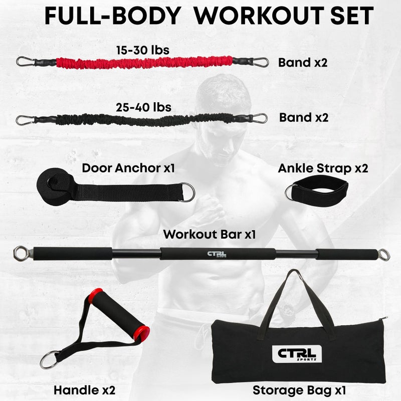 CTRL SPORTS Full Workout Resistance Bar for Exercise, Squat, Biceps, Triceps, Shoulders, Back â€“ Durable Adjustable Home Gym Bar Resistance Bands Kit - Image 2