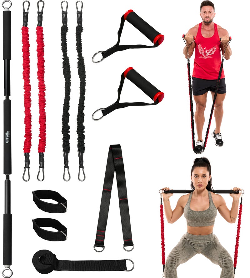 CTRL SPORTS Full Workout Resistance Bar for Exercise, Squat, Biceps, Triceps, Shoulders, Back â€“ Durable Adjustable Home Gym Bar Resistance Bands Kit - Image 1