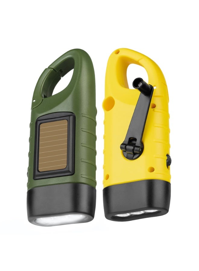 أوشيما 2 قطعة مصباح يدوي شمسي يعمل بالدواس، مصباح طوارئ مزود بقفل أمان لرحلات التخييم والاستكشاف والانقطاع عن الكهرباء (أصفر + خضير الجيش) - Image 1