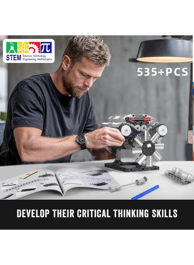 مولد كينج مجموعة بناء محرك V8 من مولد كينج 10088 تكنيك (535 قطعة) - مجموعة نماذج STEM آلية يتم التحكم بها عبر تطبيق، مزودة ببطارية وأجزاء متحركة واقعية - لعبة بناء تعليمية للأطفال والكبار - Image 5