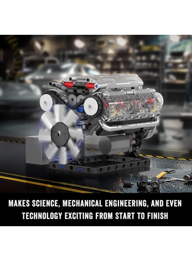 مولد كينج مجموعة بناء محرك V8 من مولد كينج 10088 تكنيك (535 قطعة) - مجموعة نماذج STEM آلية يتم التحكم بها عبر تطبيق، مزودة ببطارية وأجزاء متحركة واقعية - لعبة بناء تعليمية للأطفال والكبار - Image 2