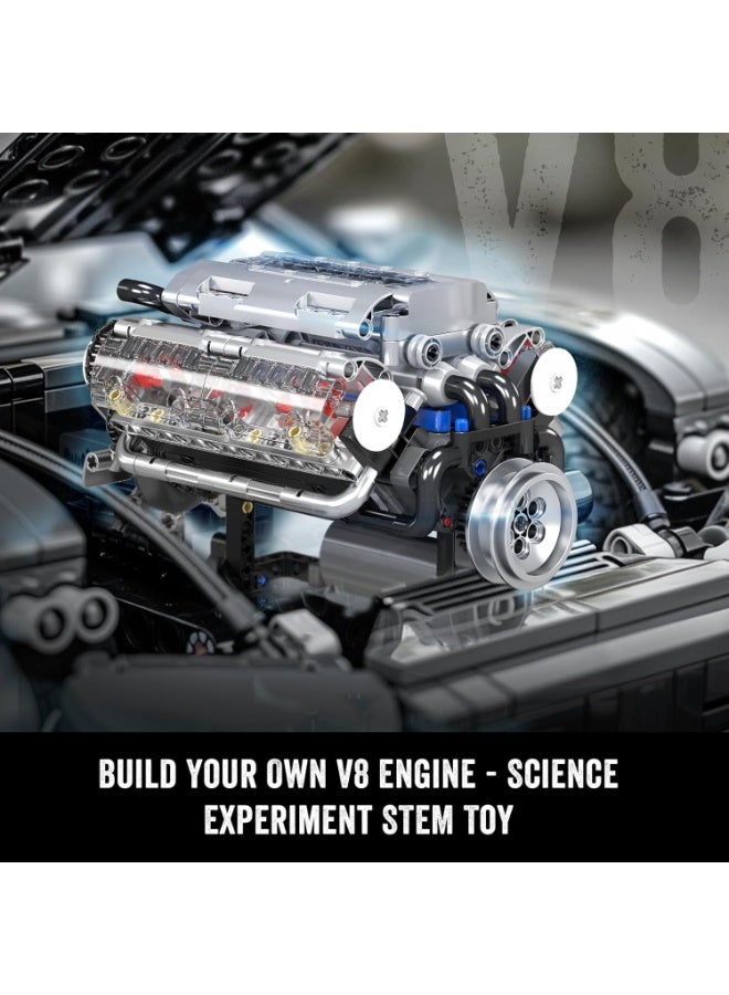 مولد كينج مجموعة بناء محرك V8 من مولد كينج 10088 تكنيك (535 قطعة) - مجموعة نماذج STEM آلية يتم التحكم بها عبر تطبيق، مزودة ببطارية وأجزاء متحركة واقعية - لعبة بناء تعليمية للأطفال والكبار - Image 4
