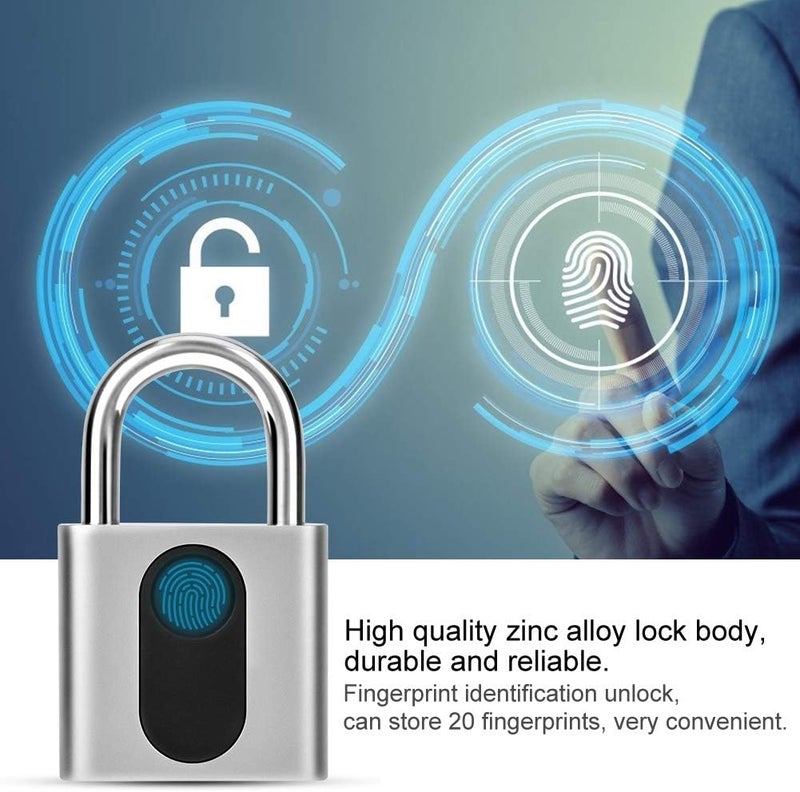 comfrt Fingerprint Padlock, Electronic Door Lock Fingerprint Recognition Smart Keyless Waterproof Security Anti-Theft Padlock - Image 3